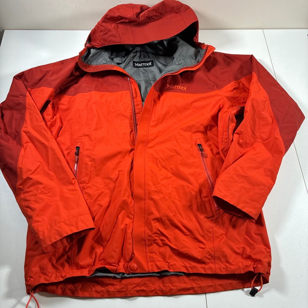 Marmot Kirwin Rain Jacket Large Red Colorblock Hooded Pit Zips Waterproof